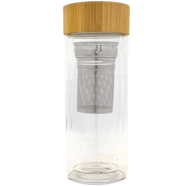 Termo de té de cristal con colador