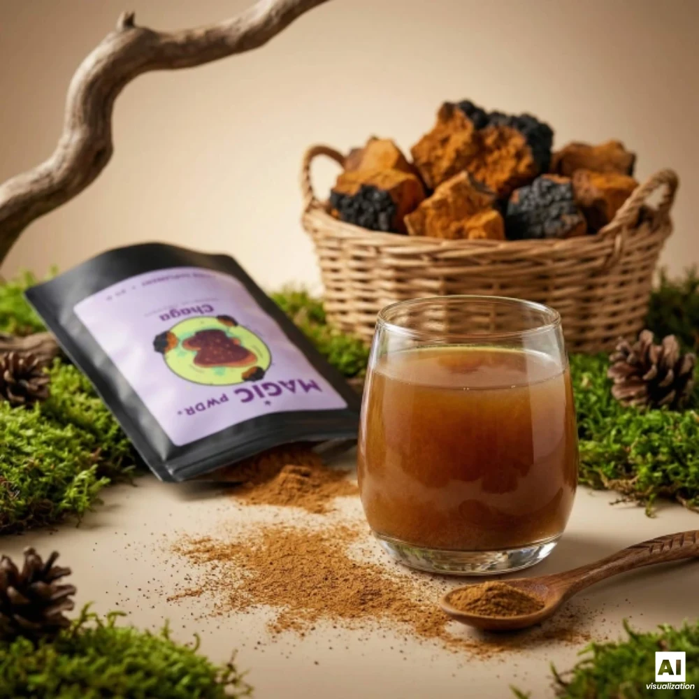 Magic Pwdr Chaga, extracto de cuerpo fructífero 10:1 en polvo.