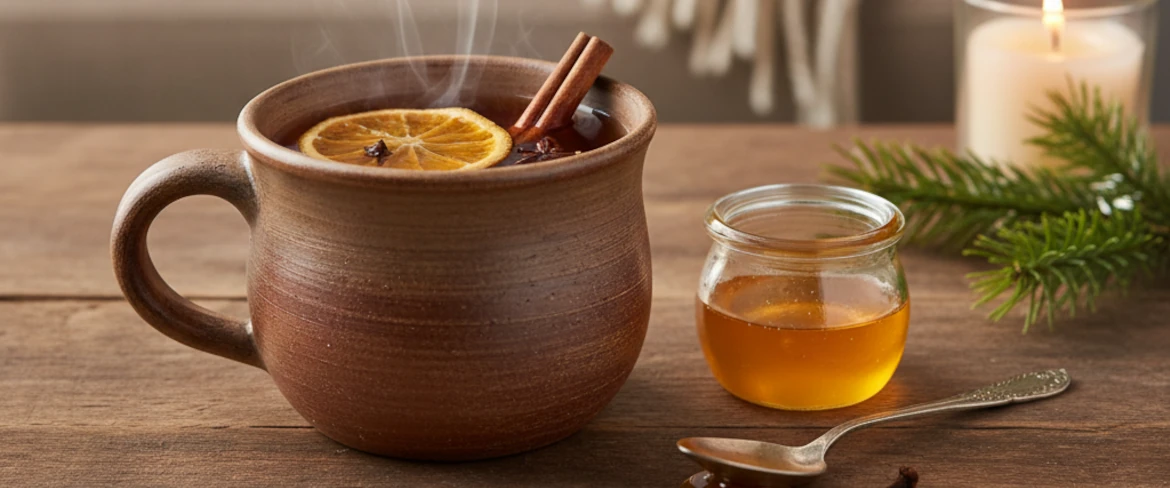 Té de canela con miel y rodaja de naranja