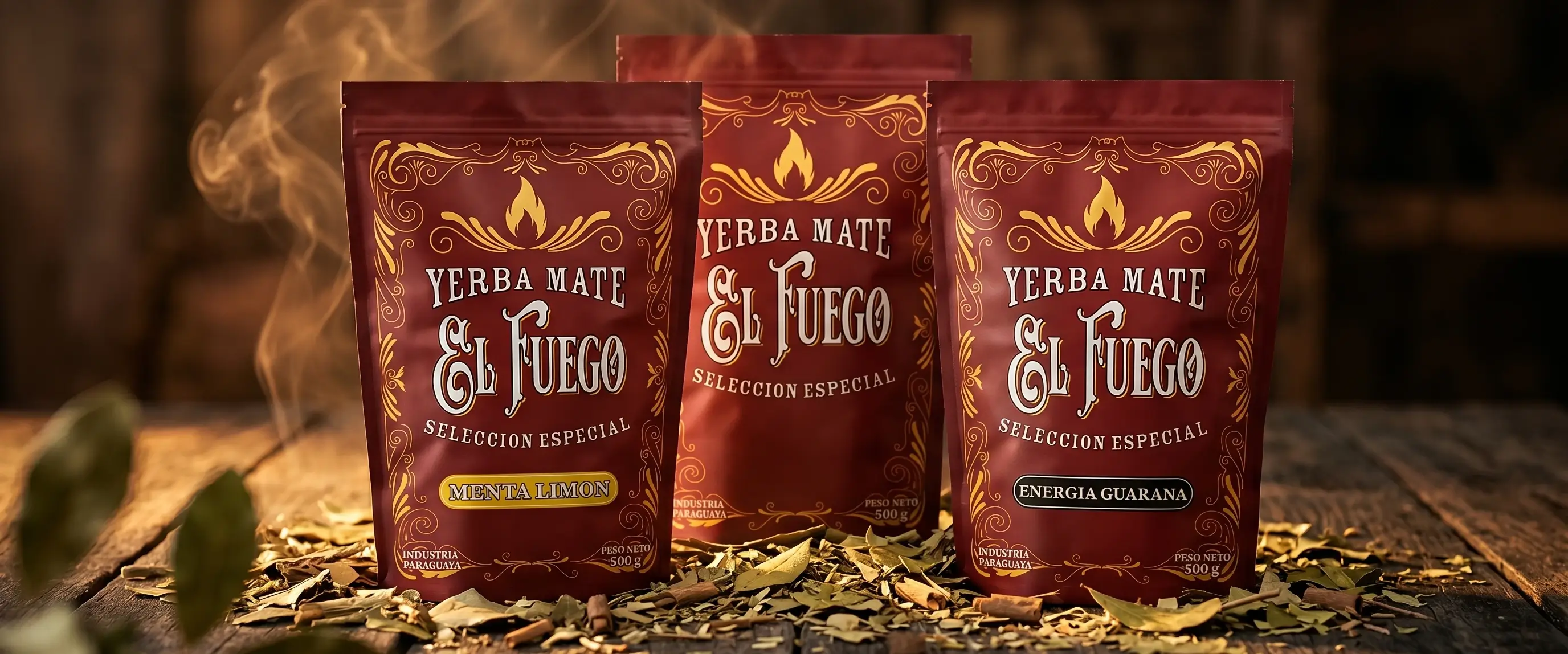 Tres variedades de yerba mate «El Fuego»: una yerba mate realmente fuerte.