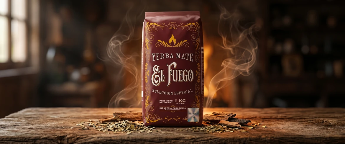 El Fuego, envase de papel de 1 kg: yerba mate con un sabor fuerte e intenso, envasada en origen.