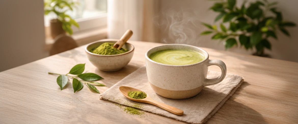 Matcha latte: ¿qué es? Té verde matcha con leche servido en una taza