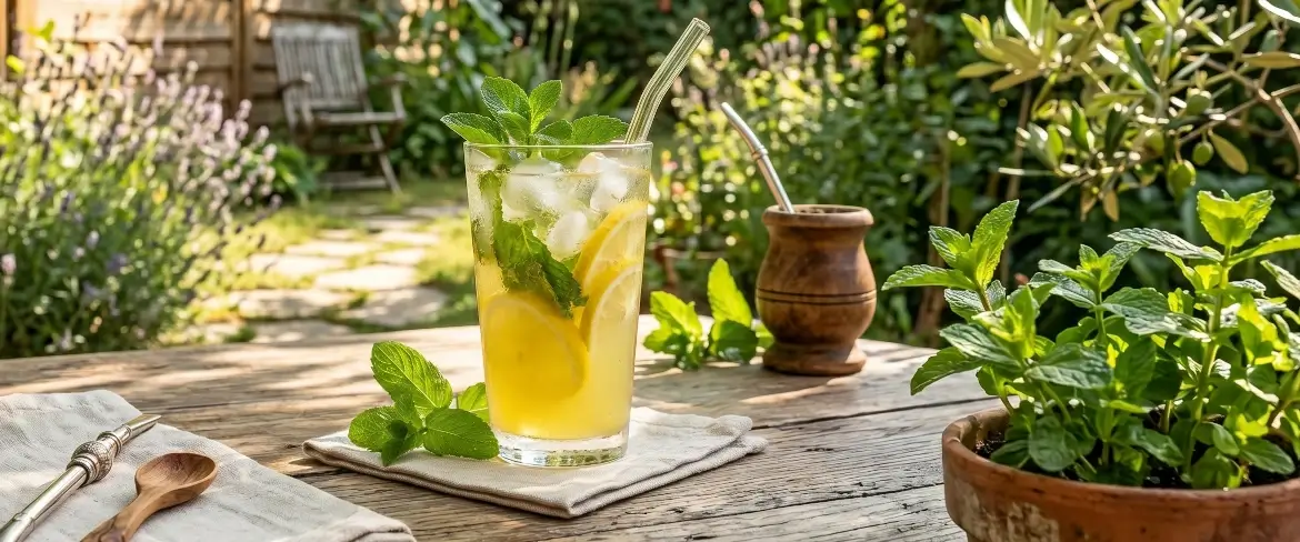 Una refrescante limonada fría con hielo junto a una calabaza tradicional de yerba mate: qué hacer con la menta en verano