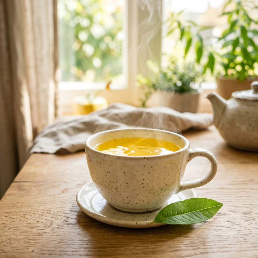 Té de verbena recién hecho en una taza
