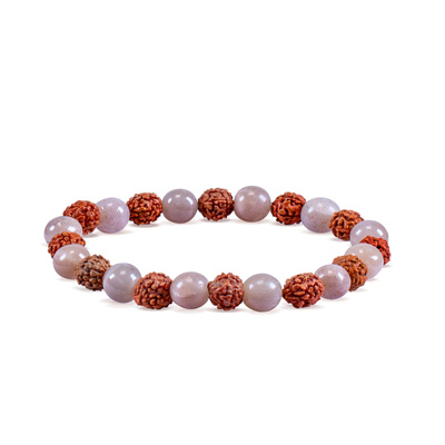 Pulsera con rudraksha y piedra de luna melocotón