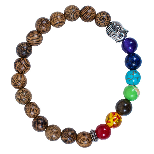Pulsera "Siete Chakras" – madera de wengué y Buda