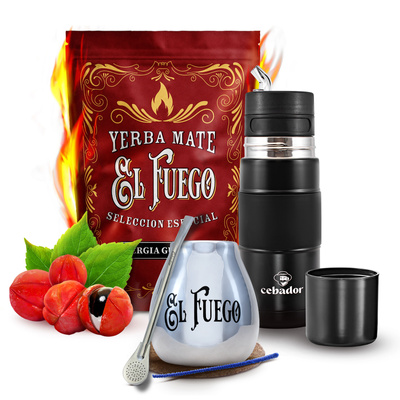 Set de Yerba Mate El Fuego Energia 500g 0,5kg Yerbomos + Calabaza + Bombilla