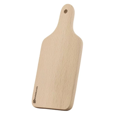 Tabla de cortar de madera con el logotipo de MateMundo