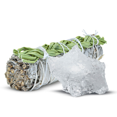 Estuche de meditación: incienso de salvia blanca + cristal de roca