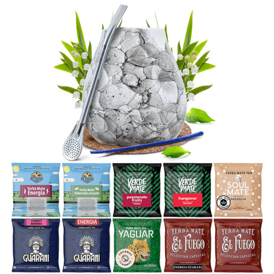 Yerba Mate 10x50g 500g set de muestras + accesorios