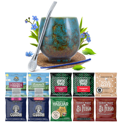 Yerba Mate 10x50g 500g set de muestras + accesorios