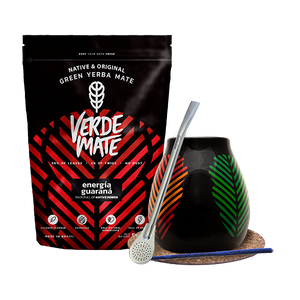 Set de Yerba Mate: Verde Mate Energía Guaraná 500g + Calabaza + Bombilla