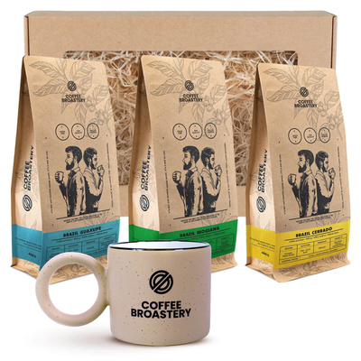 Set de regalo Coffee Broastery: 3× café brasileño + taza