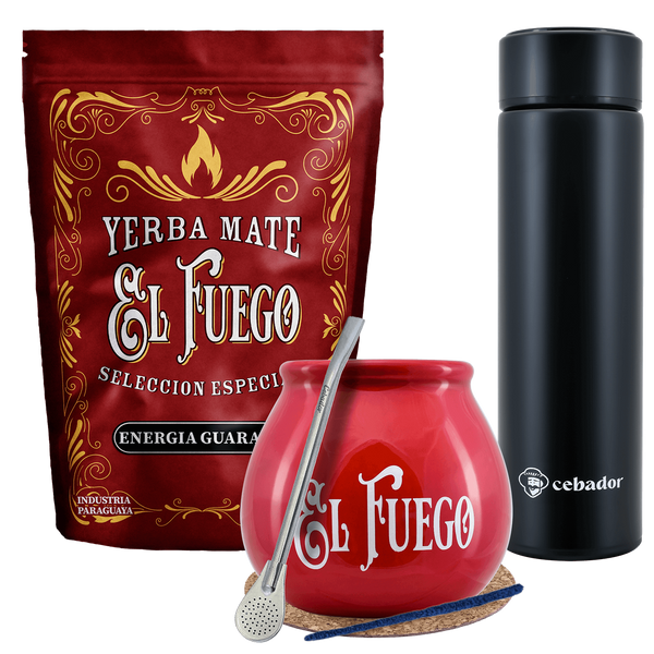 Set Yerba Mate El Fuego MOC 500g termo de calabaza
