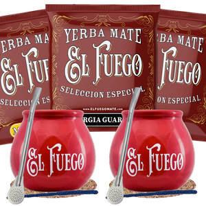 Yerba Mate Set El Fuego calabaza + bombilla para dos