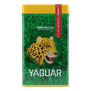 Yerbera – lata con Yaguar Amore 500 g 0.5 kg – yerba mate brasileña con hierbas y frutas 