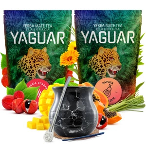 Yaguar juego yerba mate cerámica calabaza bombilla