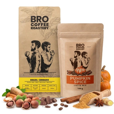 Set para Pumpkin Spice Latte: café Bro Coffee Roastery Brazil Cerrado 1kg + Pumpkin Spice Latte Mix 100g