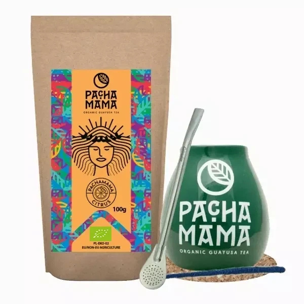Set de Guayusa Pachamama Citrus 100g + Calabaza + Bombilla