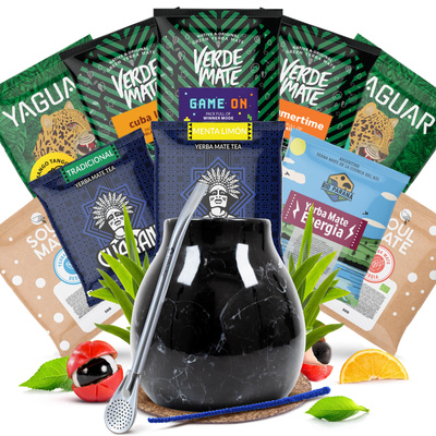 Set de Yerba Mate: muestras 10x50g + Calabaza + Bombilla