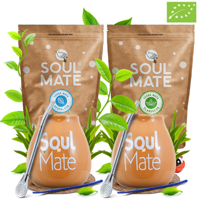 Set - Yerba Mate Soul Mate Organica 500 g + Soul Mate Despalada 500 g + Accesorios para parejas
