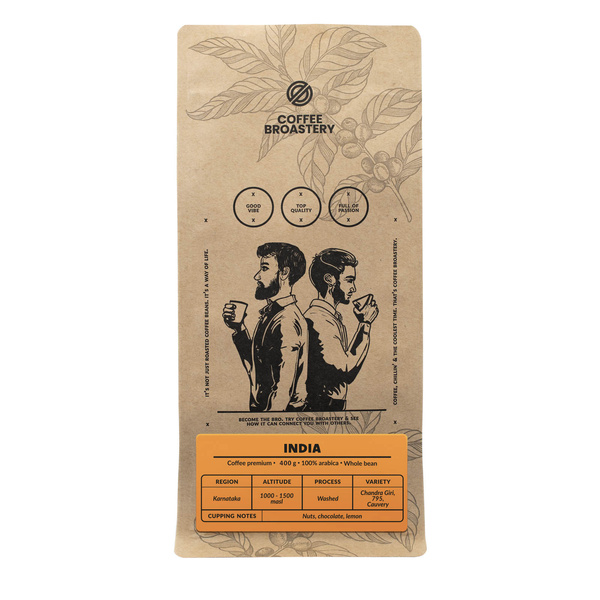 Bro Coffee Roastery - Café arábica en grano India Karnataka Premium 400 g