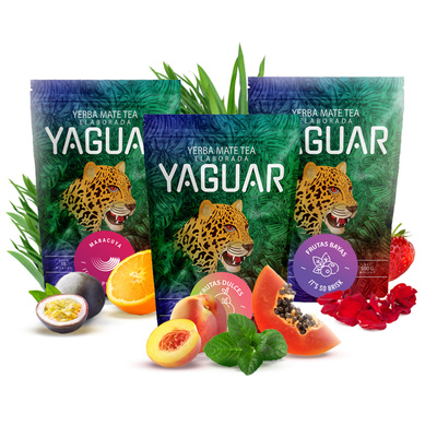 Yerba Mate Yaguar varios sabores con frutas 3 x 500 g