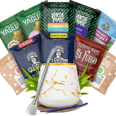 Set de Yerba Mate: muestras 10x50g Calabaza + Bombilla