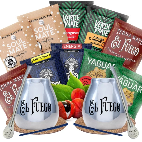 SET DE DOS Yerba Mate Calabash Bombilla 10x50g