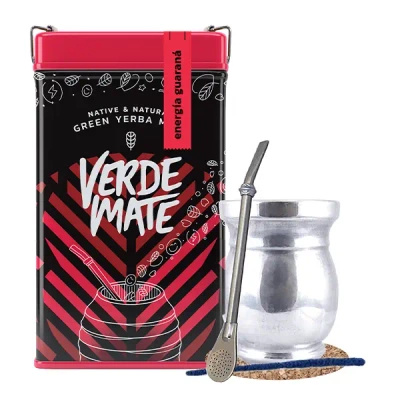 Set Yerbera Verde Mate Energia Guarana 0,5kg Palo Santo