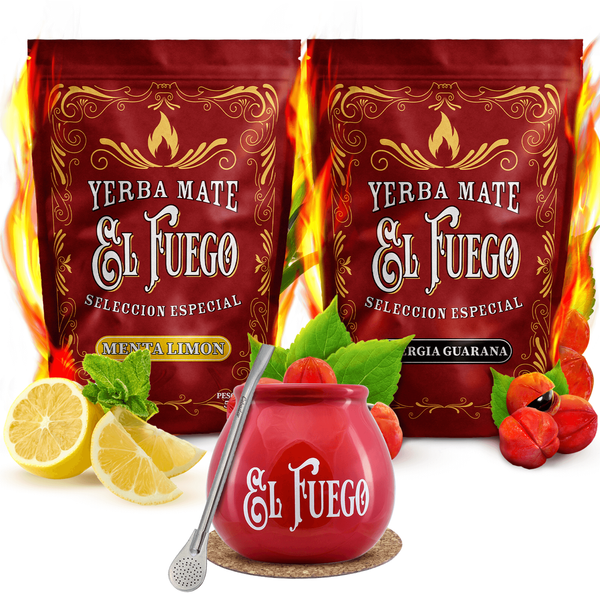El Fuego juego yerba mate cerámica calabaza bombilla