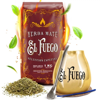 Set de Yerba Mate: El Fuego Elaborada 1kg + Calabaza + Bombilla