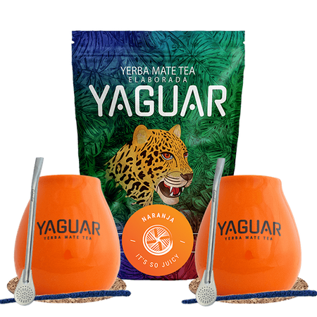 Yerba Mate Yaguar Naranja 500 g + 2 x Accesorios - set para parejas 