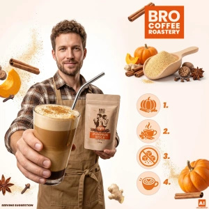 Set para Pumpkin Spice Latte: café Bro Coffee Roastery Brazil Guaxupe 1kg + Pumpkin Spice Latte Mix 100g