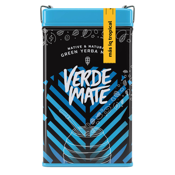 Yerbera – Lata metálica + Verde Mate Green Más IQ Tropical 0,5 kg
