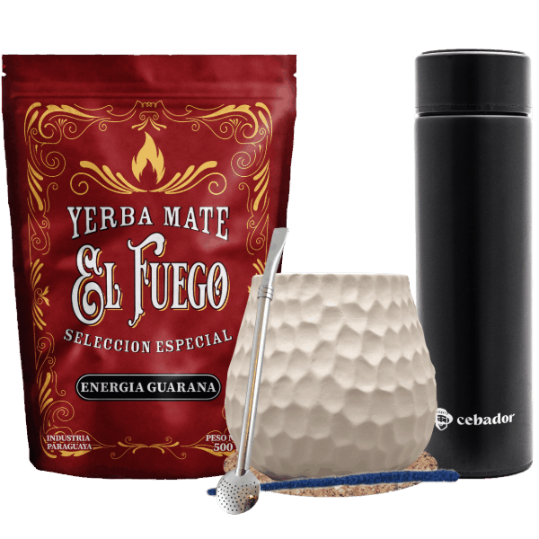 Set de Yerba Mate: El Fuego 500g + Termo LED + Calabaza + Bombilla