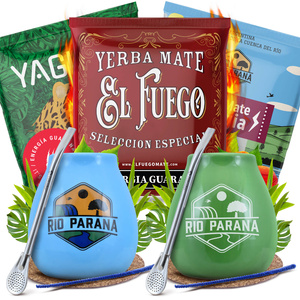 Yerba Mate Energia Set PARA DOS Calabaza Bombilla