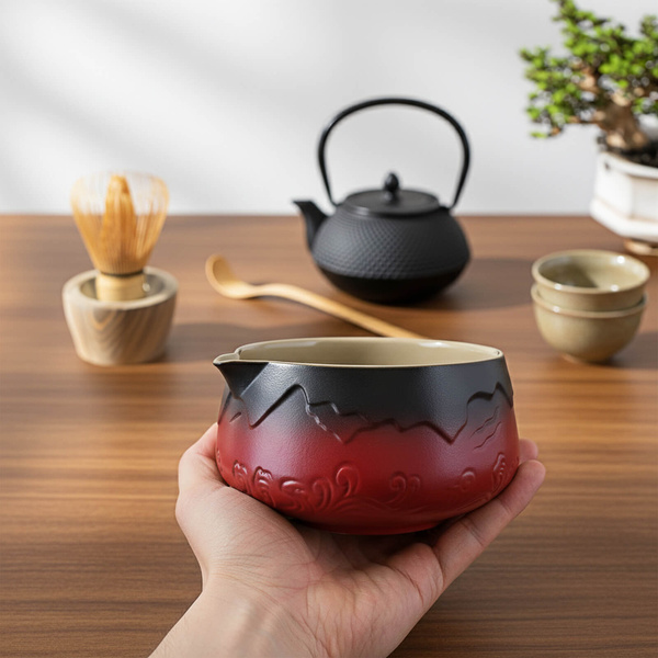 Matchawan – Cuenco de cerámica para Matcha con pico – Mountain (rojo)