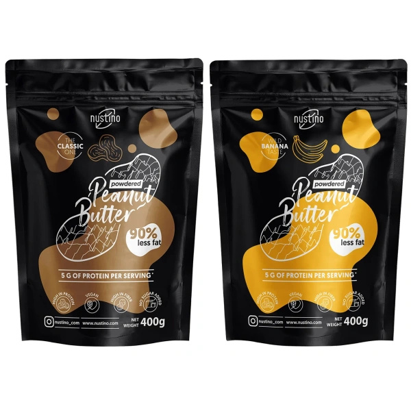 Set de mantequilla de cacahuete en polvo Nustino: Classic + Banana 2x400g