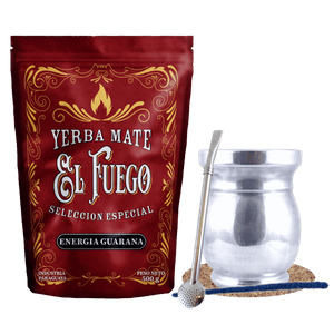 Set de Yerba Mate: El Fuego Energia Guarana 500g + Palo Santo + Bombilla