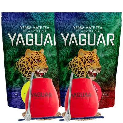 Yerba Mate Yaguar Energia 500 g + Yaguar Limon 500 g + Accesorios - set para parejas