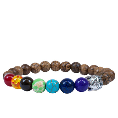 Pulsera "Siete Chakras" – madera de wengué y Buda