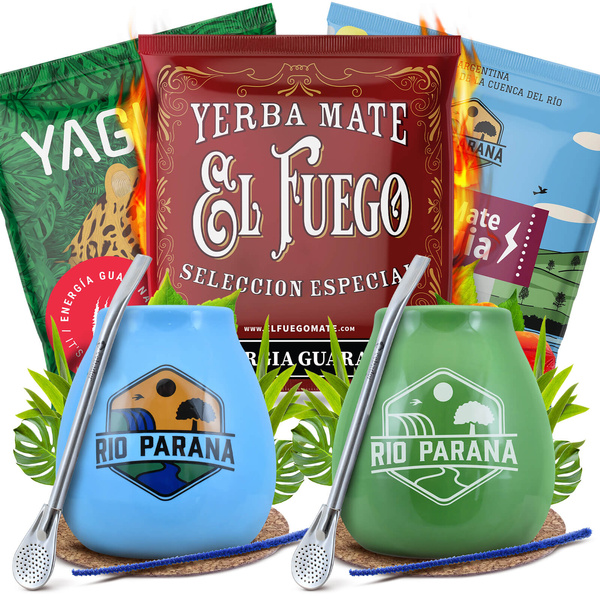 Yerba Mate Energia Set PARA DOS Calabaza Bombilla
