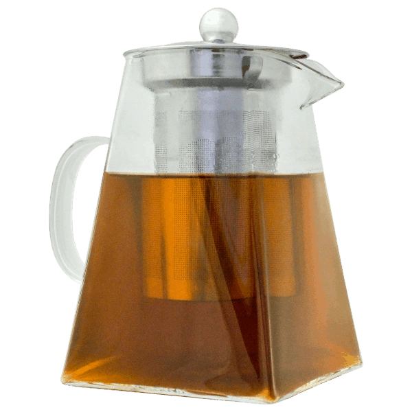 Tetera de cristal con infusor extraíble y tapa de acero