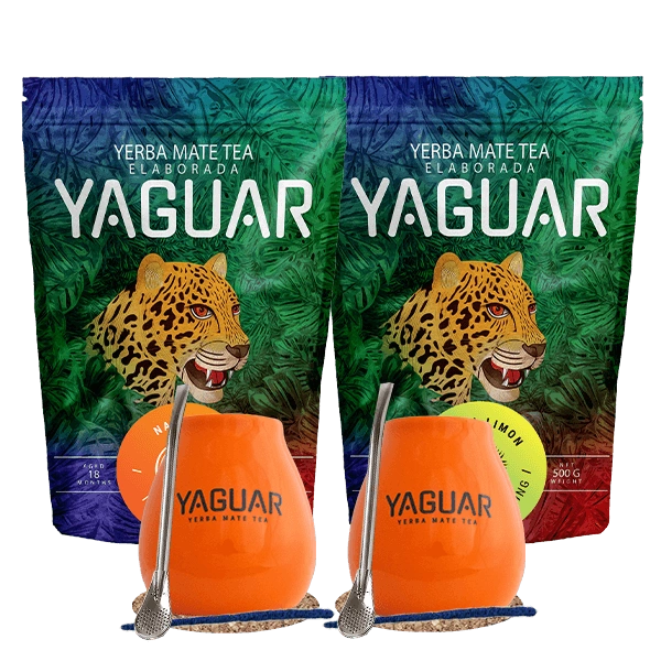 SET de principiantes para dos - Yerba Mate Yaguar Naranja 500g + Yaguar Menta Limon 500g