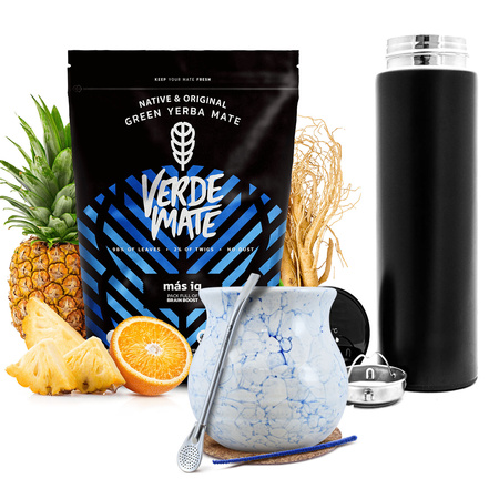 Juego Yerba Verde Mate MAS IQ 500g Calabaza Termo