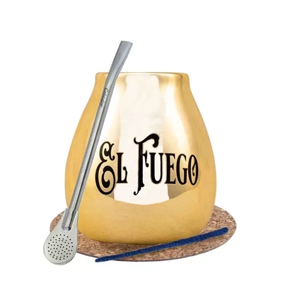 Yerba Mate BIG calabaza dorada bombilla El Fuego