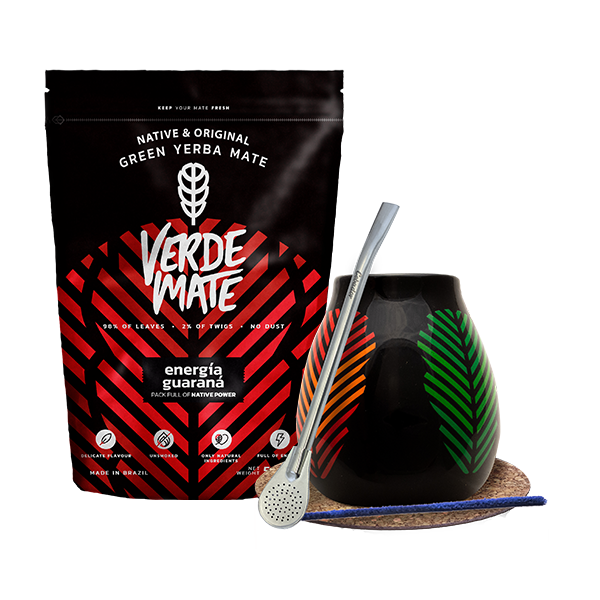 Set de Yerba Mate: Verde Mate Energía Guaraná 500g + Calabaza + Bombilla