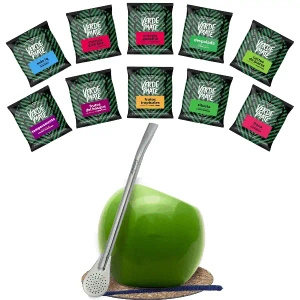 Set de Yerba Mate: muestras Verde Mate 10x50g + Calabaza + Bombilla