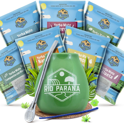Yerba Mate Rio Parana 7x50g set de muestras + accesorios